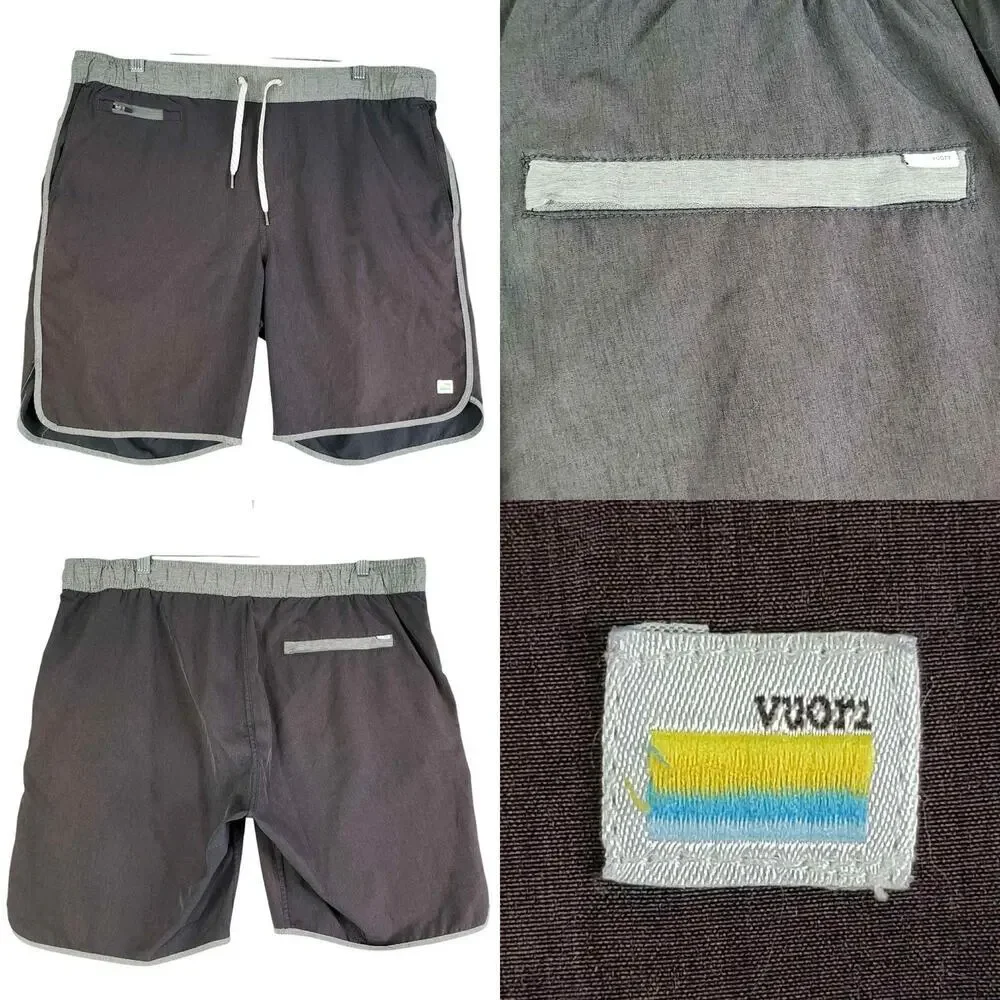 Vuori Shorts Gray Banks Elastic Waist Back Zip Pocket Men’s Size 38 ?